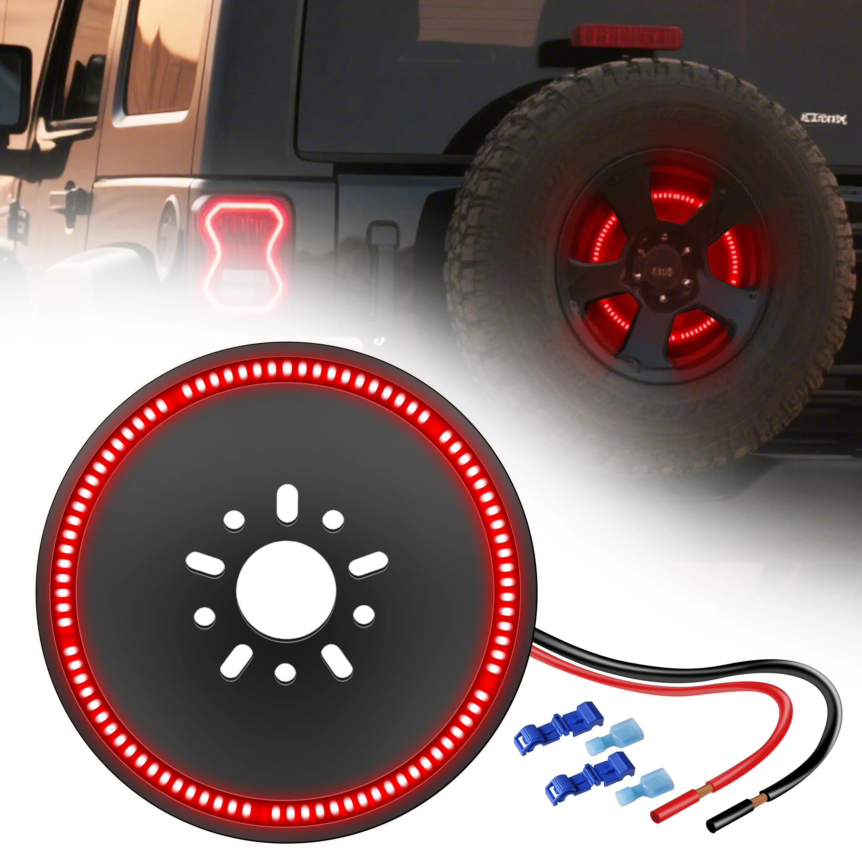 Spare Tire Brake Light 3rd Third Brake Light Rear Wheel Lights Tail Light LED Ring Red Light for Wrangler JK 2007-2018 2018-2019 - 34