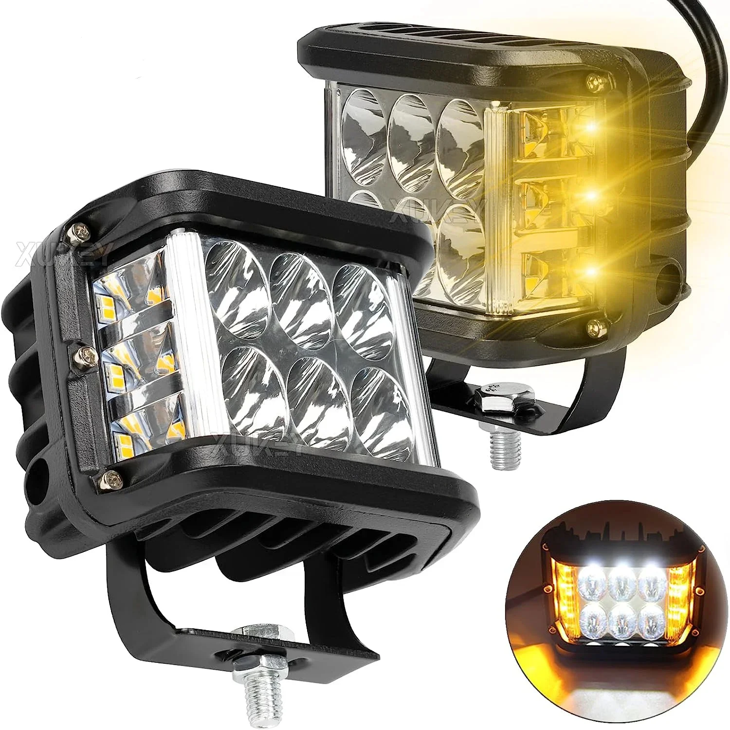 4inch LED Work Dual Side Shooter Pod White & Amber Strobe Lamp Off Road Flashing Light For Car Truck Pickup Boat Suv